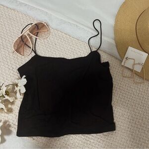 Cropped Spaghetti Tank | Black